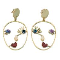 Tibetan Style Earring Clip, Face, gold color plated, fashion jewelry & for woman & enamel, mixed colors, 38x66mm, Sold By Pair