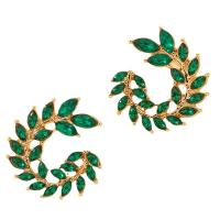 Zinc Alloy Stud Earring Leaf gold color plated fashion jewelry & for woman & with rhinestone Sold By Pair