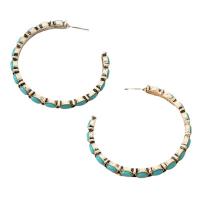 liga de zinco brincos, with turquesa, cromado de cor dourada, joias de moda & para mulher, azul, 55x55mm, vendido por par
