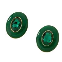 Tibetan Style Stud Earring, with Cubic Zirconia, gold color plated, fashion jewelry & for woman & enamel, green, 23x27mm, Sold By Pair