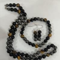 Gemstone jóias moda, Bracelete / Pulseira & Brincos & colar, misto de pedras semi-preciosas, joias de moda, marrom, 8mm, vendido por PC