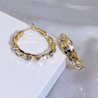 Brass Hoop Earring, real gold plated, micro pave cubic zirconia & for woman, 30mm, Sold By Pair