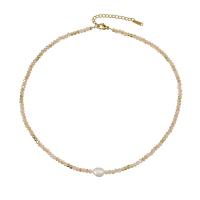 Kristal Ogrlica, s Slatkovodni Pearl & 316 nehrđajućeg čelika, s 2inch Produžetak lanac, modni nakit & za žene, Dužina Približno 16 inčni, Prodano By PC