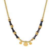 Stainless Steel Jewelry Necklace, 304 Stainless Steel, with Acrylic, with 6cm extender chain, 14K gold plated, fashion jewelry & for woman, two different colored, Length:46 cm, Sold By PC