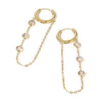 Stainless Steel Drop Earring, 304 Stainless Steel, 14K gold plated, fashion jewelry & for woman & with cubic zirconia, golden, 11mm,35mm, Sold By Pair