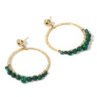 Stainless Steel Drop Earring 304 Stainless Steel with Malachite 14K gold plated fashion jewelry & for woman two different colored 7mm 40mm Sold By Pair