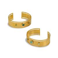 Stainless Steel Finger Ring, 304 Stainless Steel, with turquoise & Malachite, 14K gold plated, fashion jewelry & for woman, golden, 6.5*2cm, Sold By PC