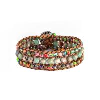 Gemstone Bracelets, Impression Jasper, with Koreite & Wax Cord & Tibetan Style, Round, silver color plated, fashion jewelry & multilayer & Bohemian style & for woman, mixed colors, Length:Approx 17 cm, Sold By PC
