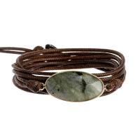 Gemstone Bracelets, Labradorite, with Wax Cord & Brass & Tibetan Style, plated, fashion jewelry & multilayer & Unisex, grey, Length:Approx 85 cm, Sold By PC