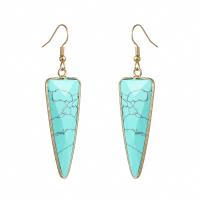 Turquoise Earring, Natural Turquoise, with Brass, Triangle, gold color plated, fashion jewelry & for woman, blue, Sold By Pair