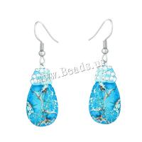 Gemstone Earrings, A pedra do rei, with argila & Aço inoxidável 304, Lágrima, joias de moda & para mulher, azul, vendido por par