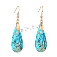 Natural Gemstone Earrings, Impression Jasper, with Brass, Teardrop, gold color plated, fashion jewelry & for woman, blue, 15-40mm, Sold By Pair