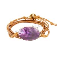 Quartz Bracelets Amethyst with Wax Cord & Brass & 304 Stainless Steel Vacuum Ion Plating fashion jewelry & multilayer & Unisex purple Length Approx 17 cm Sold By PC