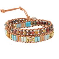 Gemstone Bracelets, Red Pine, with leather cord & Crystal & Tibetan Style, plated, fashion jewelry & multilayer & Unisex, mixed colors, nickel, lead & cadmium free, Length:Approx 34 cm, Sold By PC