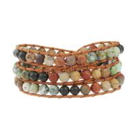 Fashion Turquoise Bracelets African Turquoise with leather cord & Picasso Jasper & Black Agate & Zinc Alloy Round silver color plated fashion jewelry & multilayer & Unisex mixed colors nickel lead & cadmium free 6mm Length Approx 51 cm Sold By PC
