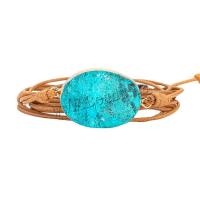 Gemstone Bracelets, Marine Fossil, with Wax Cord & 304 Stainless Steel, fashion jewelry & multilayer & Bohemian style & for woman, blue, nickel, lead & cadmium free, Length:Approx 17 cm, Sold By PC