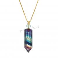 Natural Gemstone Necklace, Colorful Fluorite, with Titanium Steel, Conical, Vacuum Ion Plating, fashion jewelry & for woman, multi-colored, Length:Approx 38 cm, Sold By PC