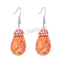 Natural Gemstone Earrings Impression Jasper with Rhinestone Clay Pave & Brass Teardrop silver color plated fashion jewelry & for woman orange Sold By Pair