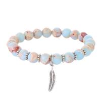 Gemstone Bracelets, Koreite, with Tibetan Style, Feather, silver color plated, fashion jewelry & Unisex, blue, 8mm, Length:Approx 18 cm, Sold By PC