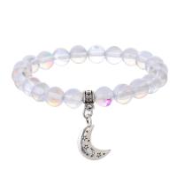 Gemstone Bracelets Sea Opal with Zinc Alloy Moon silver color plated fashion jewelry & Unisex clear 8mm Length Approx 18 cm Sold By PC