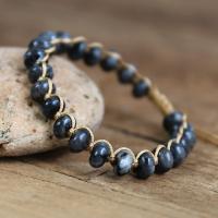 Gemstone Bracelets, Labradorite, with Knot Cord, Rondelle, Adjustable & fashion jewelry & Unisex, black, 5x8mm, Length:Approx 18 cm, Sold By PC