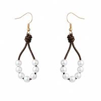 Earring Jewelry Plastic Pearl with leather cord & 304 Stainless Steel Vacuum Ion Plating fashion jewelry & for woman & hollow white Sold By Pair