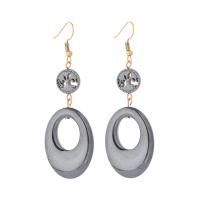 Ikke Magnetic hæmatit Øreringe, med 304 rustfrit stål, mode smykker & for kvinde & hule, sort, 75mm, Solgt af par