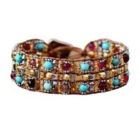 Gemstone Bracelets, with leather cord & Tibetan Style, silver color plated, vintage & fashion jewelry & multilayer & Bohemian style & for woman, mixed colors, Length:Approx 19 cm, Sold By PC