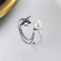 925 Sterling Silver Finger Rings with Plastic Pearl Antique finish fashion jewelry & for woman nickel lead & cadmium free 11mm Sold By PC