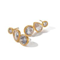 Stainless Steel Stud Earrings, 304 Stainless Steel, 18K gold plated, fashion jewelry & micro pave cubic zirconia & for woman, golden, 27.10x11.70mm, Sold By Pair