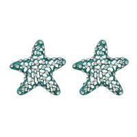Rhinestone Earring Zinc Alloy Starfish painted fashion jewelry & for woman & with rhinestone green nickel lead & cadmium free Sold By Pair