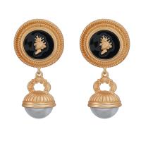 Tibetan Style Drop Earrings, with Plastic Pearl, fashion jewelry & for woman & enamel, nickel, lead & cadmium free, 66x33mm, Sold By Pair