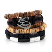 Fashion Bracelet & Bangle Jewelry, Coco, with Cowhide & Wax Cord & Tibetan Style, 4 pieces & fashion jewelry & for man, Length:Approx 6.69-7.09 Inch, Sold By Set