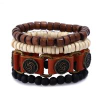 Cowhide Bracelet, with Linen & Wood & Copper Coated Plastic & Tibetan Style, 4 pieces & fashion jewelry & for man, Length:Approx 9.44 Inch, Sold By Set