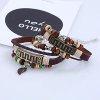 Couple Bracelet and Bangle, Cowhide, with Wax Cord & Wood & Tibetan Style, with 2.95inch extender chain, fashion jewelry & Unisex & different styles for choice, Length:Approx 8.27 Inch, Approx 6.69 Inch, Sold By PC