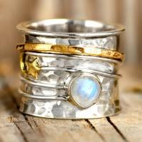Tibetan Style Finger Ring, with Labradorite, fashion jewelry & different size for choice & for woman, nickel, lead & cadmium free, Sold By PC