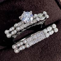 Fashion Brass Ring Sæt, Messing, 2 stykker & forskellig størrelse for valg & Micro Pave cubic zirconia & for kvinde, nikkel, bly & cadmium fri, Solgt af sæt