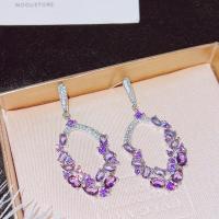 Brass Drop Earring with Glass Rhinestone platinum color plated fashion jewelry & for woman purple nickel lead & cadmium free Sold By Pair