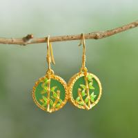 Brass Drop Earring with Jade Bamboo gold color plated folk style & for woman & enamel nickel lead & cadmium free Sold By Pair