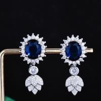 Brass Drop Earring platinum color plated fashion jewelry & for woman & with rhinestone dark blue nickel lead & cadmium free Sold By Pair