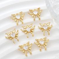 Cubic Zirconia Brass Pendants with Cubic Zirconia Butterfly real gold plated DIY golden Sold By PC