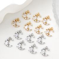 Μενταγιόν Brass Κοσμήματα, Ορείχαλκος, με Cubic Zirconia, Σελήνη, επίχρυσο, DIY, χρυσαφένιος, 12x10mm, Sold Με PC