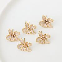Brass Stud Earring Flower real gold plated DIY pink Sold By PC