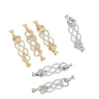 Brass Jewelry Clasps, with Cubic Zirconia, real gold plated, DIY, more colors for choice, 39x10mm, Sold By PC
