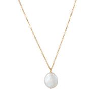 Titanium Steel Necklace, with Freshwater Pearl, with 2inch extender chain, 18K gold plated, oval chain & for woman, 12mm, Length:Approx 16.1 Inch, Sold By PC