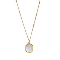 Titanium Steel Necklace, with White Shell, with 2inch extender chain, Hexagon, 18K gold plated, sideways chain & fashion jewelry & for woman, 10x12x2mm, Length:Approx 15.4 Inch, Sold By PC