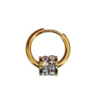 Titanium Steel Huggie Hoop Drop Earring gold color plated fashion jewelry & micro pave cubic zirconia & for woman 16mm Sold By Pair