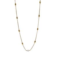 Titanium Steel Necklace with Freshwater Pearl with 2.2inch extender chain gold color plated fashion jewelry & oval chain & for woman Length Approx 15 Inch Sold By PC