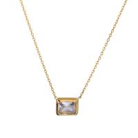 Titanium Steel Necklace with 2inch extender chain Geometrical Pattern 18K gold plated oval chain & micro pave cubic zirconia & for woman Length Approx 15.7 Inch Sold By PC