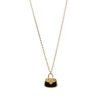 Titanium Steel Necklace, with PU Leather, with 2inch extender chain, Handbag, 18K gold plated, cross chain & fashion jewelry & for woman, 14x16x2mm, Length:Approx 16.5 Inch, Sold By PC